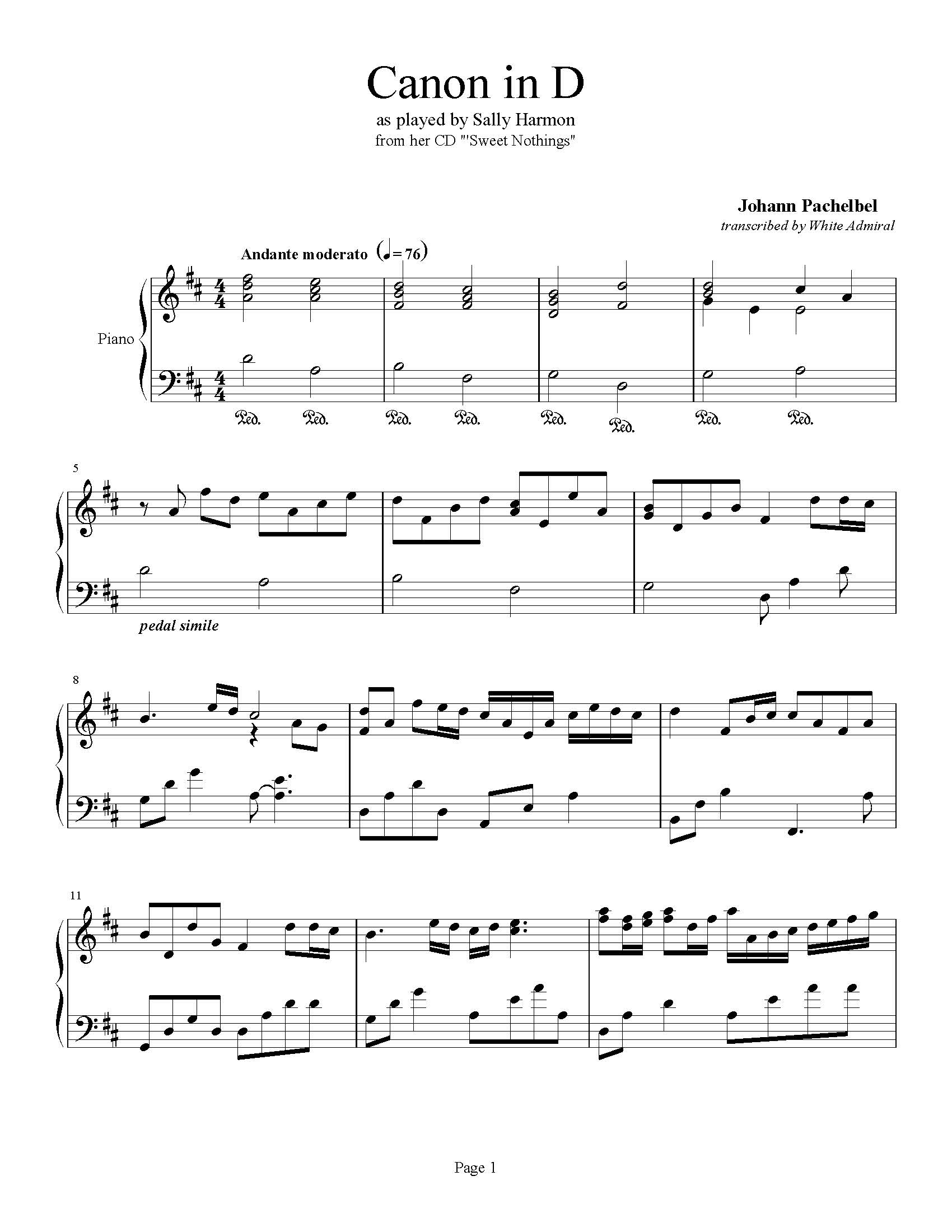Johann Pachelbel "Canon in D" Sheet Music Notes | Download Printable ...